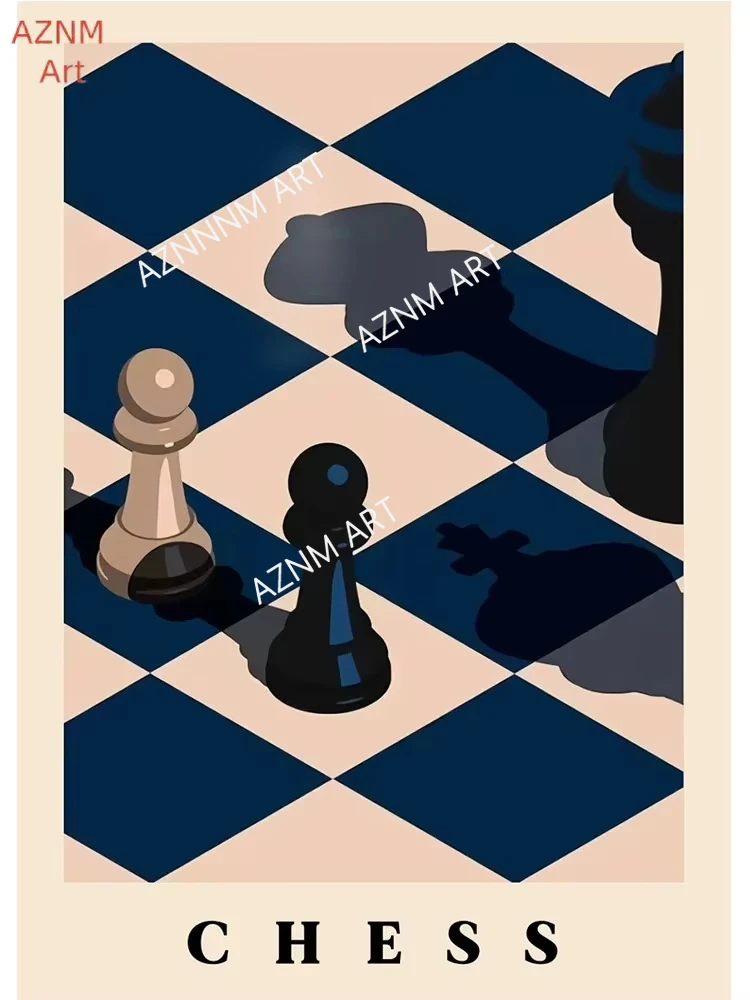 Schach Laufen Radfahren Schwimmen Minimalistische Sport-Wandkunst Leinwanddruck Poster für Wohnzimmer Heimdekoration