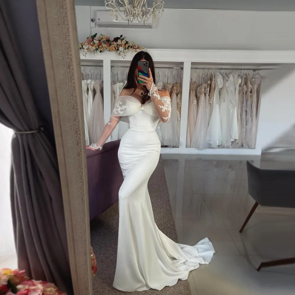 

2023 Wedding Dress Bride Shoulder Wrapped Suknia Slubna Rybka White Long Sleeve Elegant Gorgeous Robe De Soiree Mariage Vestidos