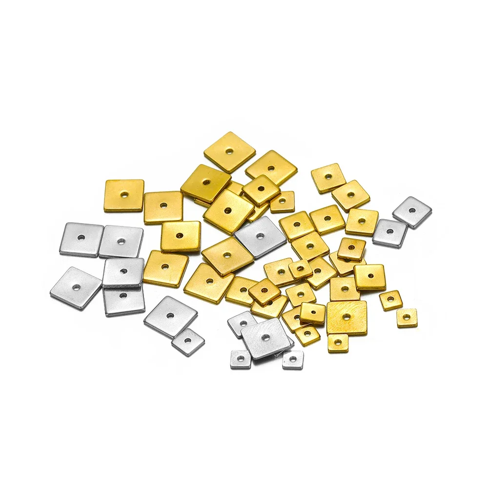 50pcs Stainless Steel Small Hole Square Flat Spacer Beads Loose Beads Charms for Jewelry Making DIY Bracelet Necklace Supplies