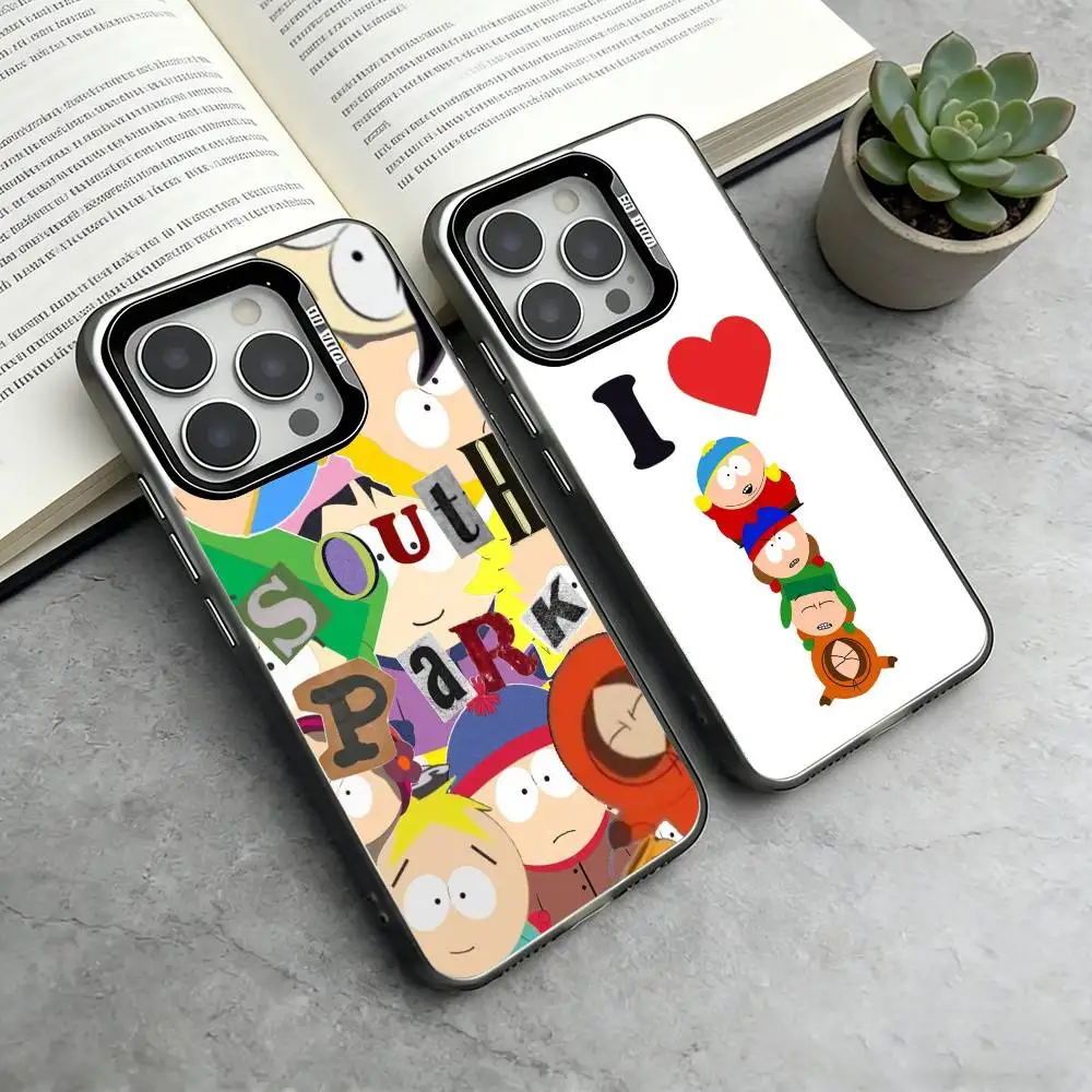 

S-South Park Phone Case For iPhone 17,16,15,14,13,12,11 Plus,Pro Max,XS,Colorful Silver Black Cover