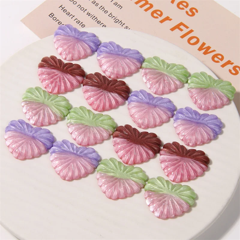 Newest 50pcs/lot color print cartoon flowers hearts shape resin cabochon beads diy jewelry garment/hair accessory