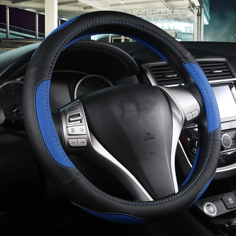 Motocovers Car Anti-Slip Leather Steering wheel Cover Universal car Steering Wheel Protective Cover Fashion B Style 38cm