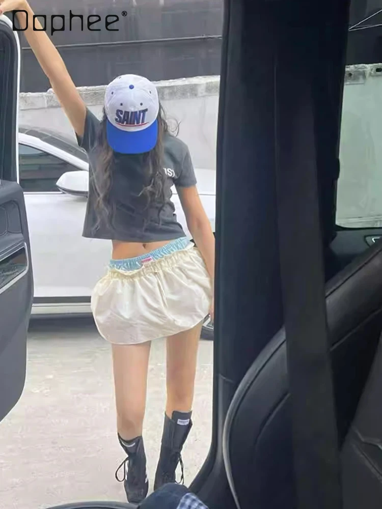 Coreano ins na moda emenda cor cintura elástica mini saia feminina verão nova doce menina personalidade falso saias tutu de duas peças