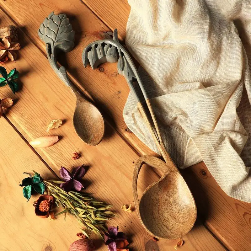 مجموعة أدوات الطبخ الخشبية المكونة من قطعتين لخدمة السلطة #1