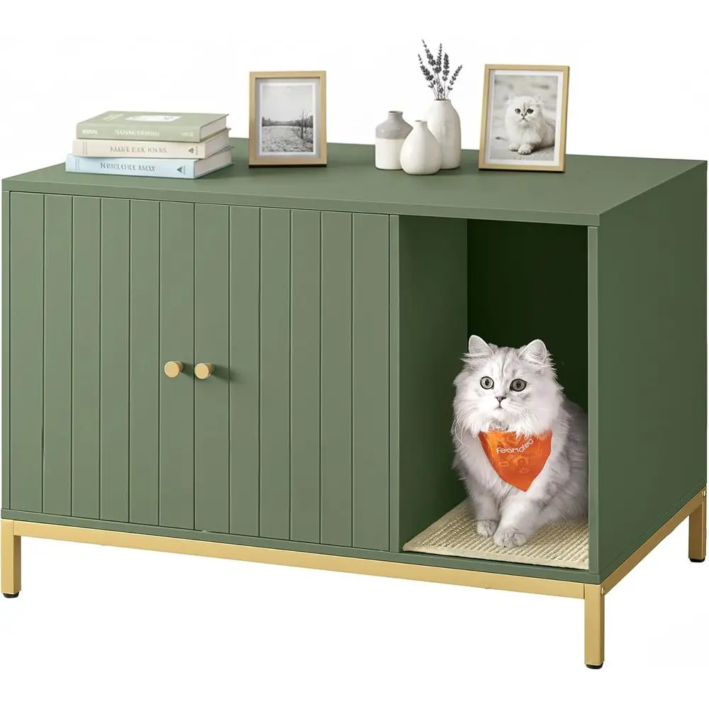 

Hidden Litter Box Furniture with Scratch Pad, Front Entry, Double Cabinet Door, Eastern Style, 31.5 Cat House Washroom Side Tabl