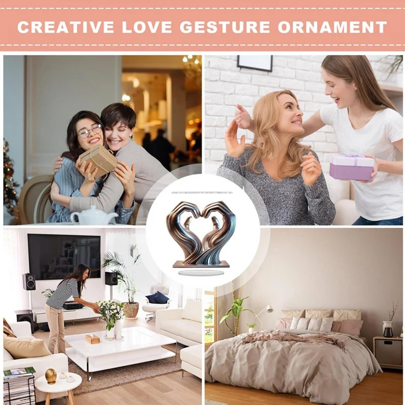 Love Finger Statue Heart-Shape Acrylic Hands Sculpture Modern Art Crafts Home Decor Aesthetic Decoration for Bedroom