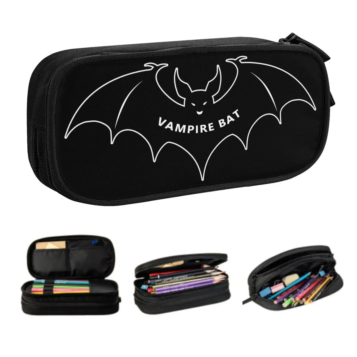 Custom Halloween Vampire Bat Cute Pencil Case Boys Gilrs Large Capacity Pencil Box Students Stationery