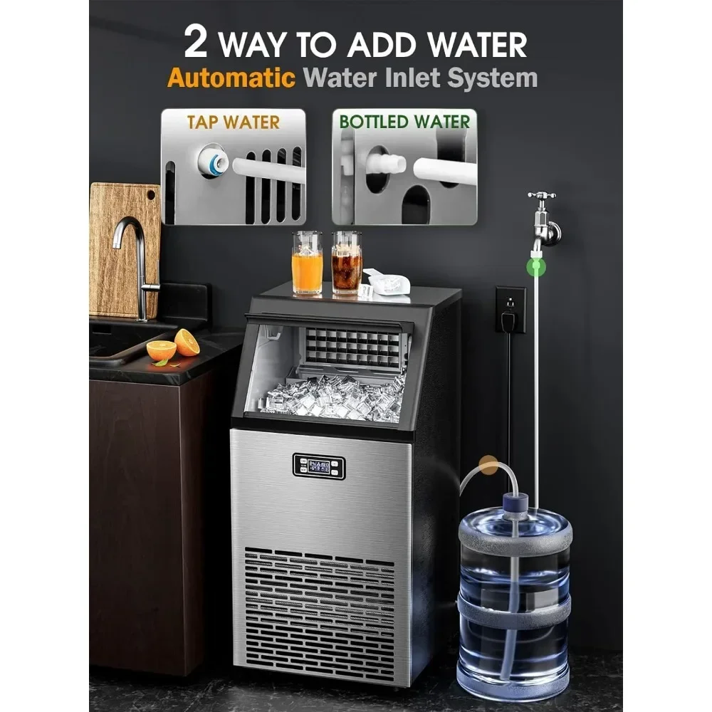 V2.0 Commercial Ice Maker, Large Ice Maker Self Cleaning,100 lbs,2-Way Add Water, for School,Home,Bar,RV