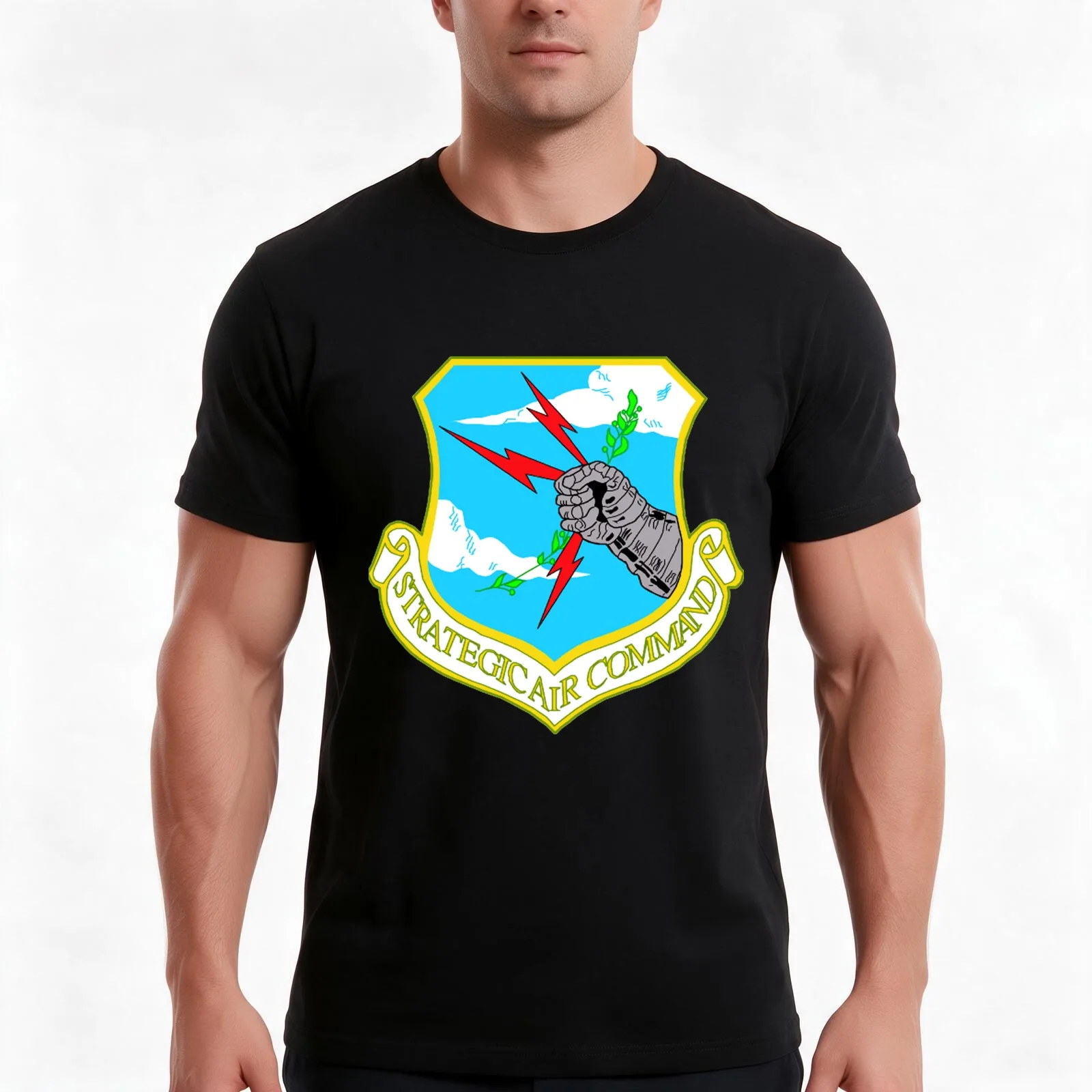 Strategic Air Command Crest T-Shirt, Summer Casual Cotton Tee, Oversized Streetwear Tops, Vintage Graphic Print, 100% Cotton
