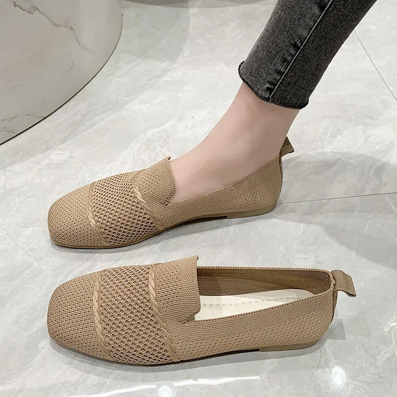 Zapatos planos De malla con punta cuadrada para Mujer, zapatillas transpirables informales con agujeros a la moda, novedad De verano, 2024