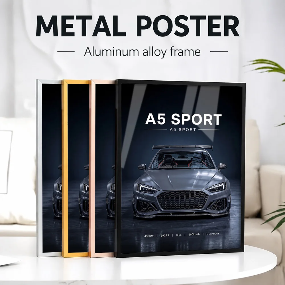 Sleek Germany A5 Sport Car Metal Poster With Aluminum Alloy Frame Customized Photo Modern Style Wall Art For Study Driver Gift