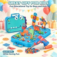 351Pieces Children Tool Set Electric Drill Screw Nut Puzzle Toys Pretend Play Dinosaur Drilling Assembly Educational Toy Boy 2