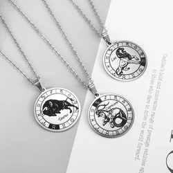 Zodiac Necklace Stainless Steel Silver Color Leo Capricorn Taurus Sagittarius Constellation Necklace Pendant