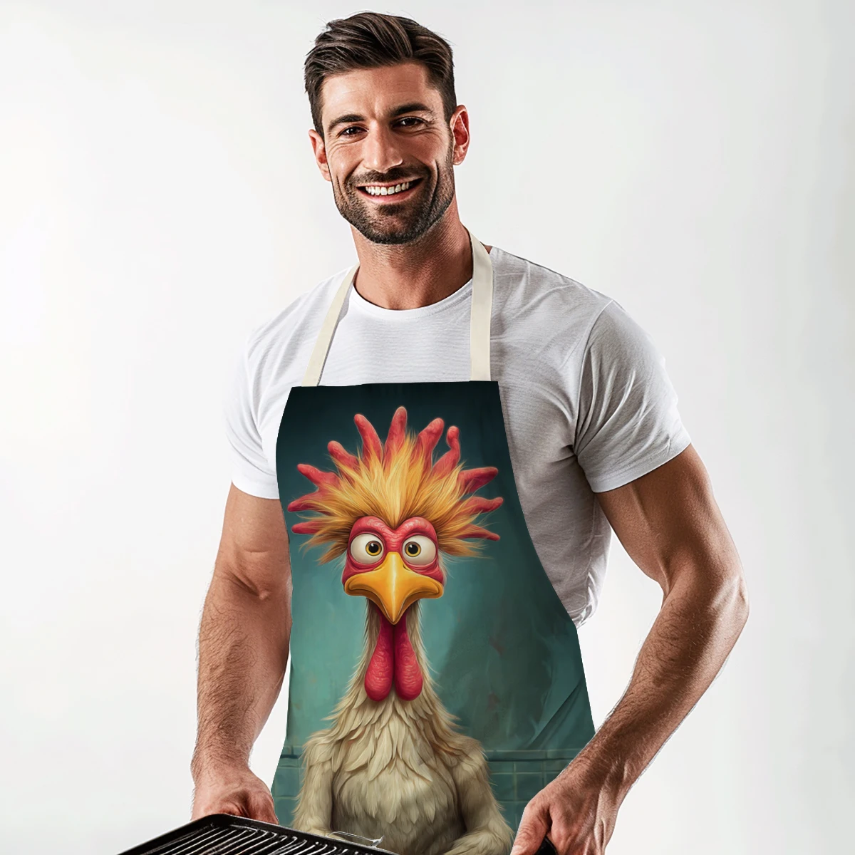 Farm Rooster & Barn Pattern Polyester Apron - Stylish Cooking & Crafting Apron for Home, Kitchen and Art Studio Use