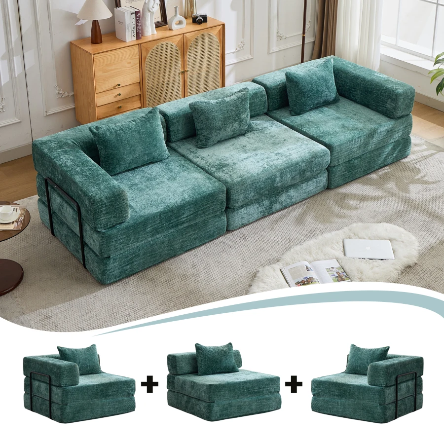 Compression Sofa, Convertible Floor Sofa Bed with Fixed-Shape Frame, Boneless Modular Sectional Sofa, No Assembly Required, Che