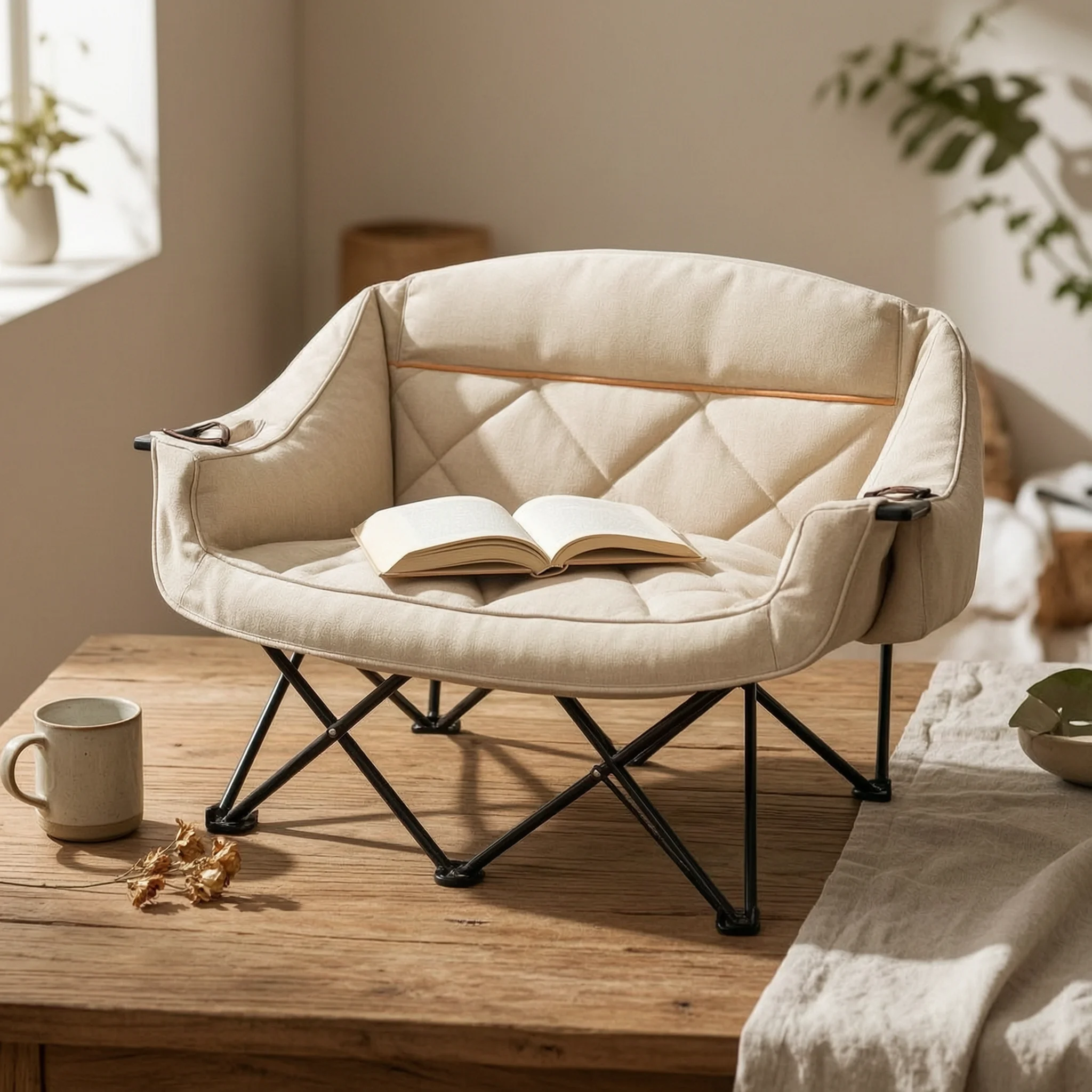 Double Camping Chair Padded Camping Loveseat Portable Folding Chair with Cup Holders Comfortable Foldable Loveseat Lightweight