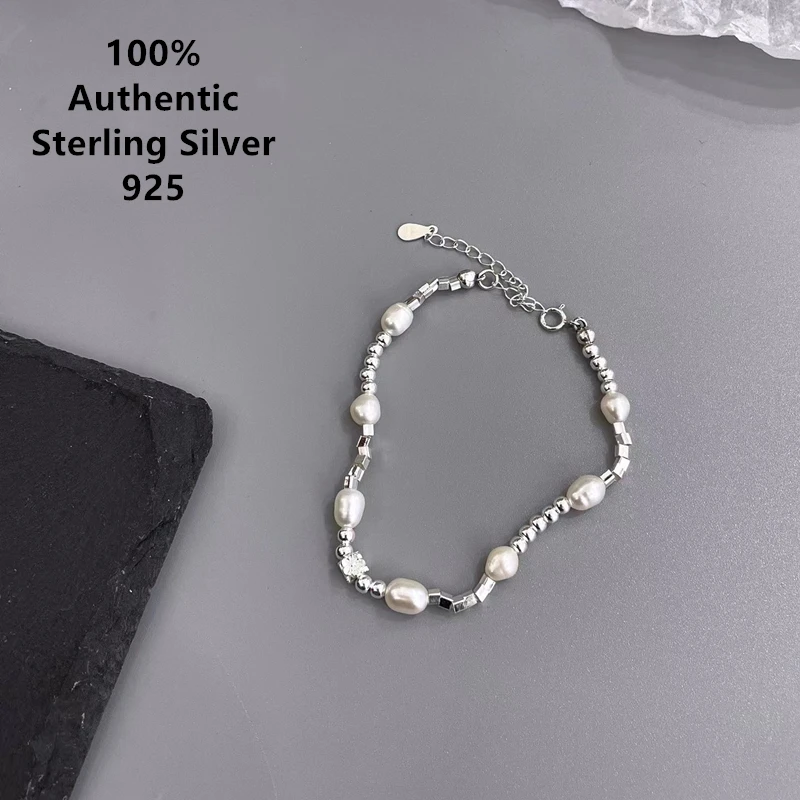 

Sterling Pearl With Shaped Silver Pulseras Plata 925 Mujer Bracelet Jewelry Original For Women Femme Argent Luxe 팔찌 Luxury 실버팔찌