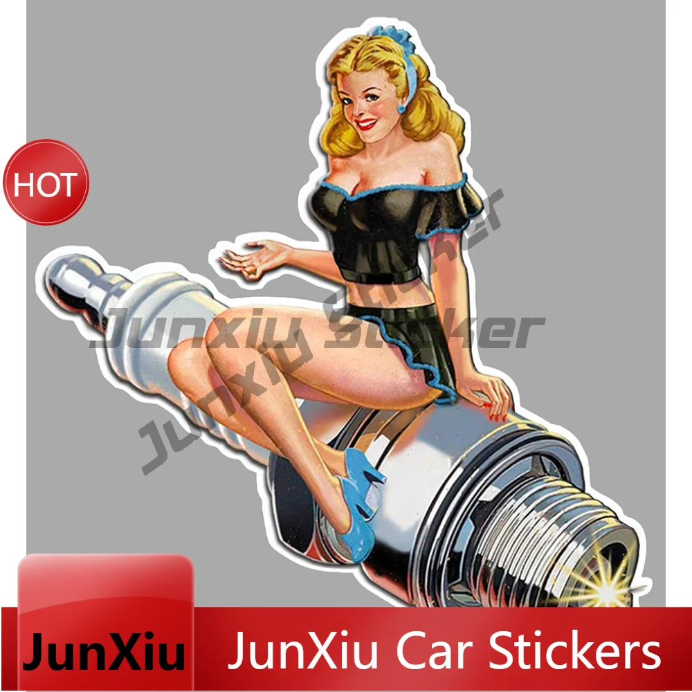 Pin Up Spark Plug Sticker 12Cmx12Cm Car Motorcycle Vinyl Decal Waterproof Motorcycle Accessories