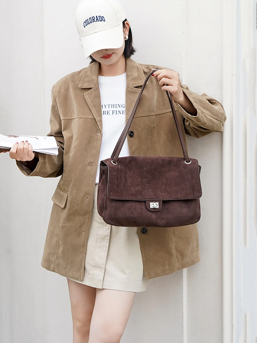 Sac à bandoulière d'hiver pour femmes en cuir de vache naturel, sac à main rétro en cuir véritable souple, sacs à bandoulière tendance pour femmes