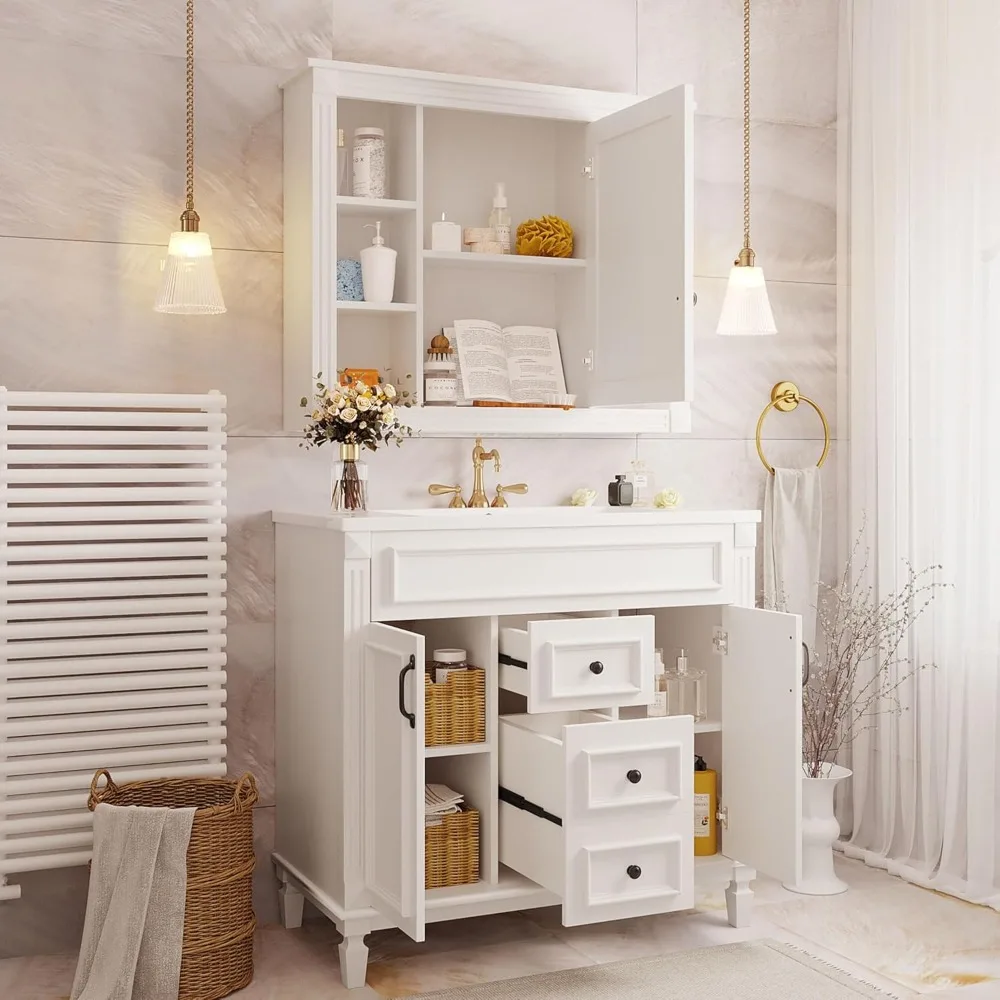 36 Inch Bathroom Vanity with Overhead Sink, Modern Bathroom Storage Cabinet with 2 Soft Close Doors and 2 Drawers