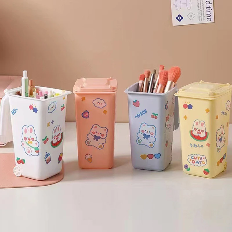 Mini Desktop Trash Can 4color Garbage Storage Box Living Room Coffee Table with Cover Small Paper Basket Plastic Garbage Bag