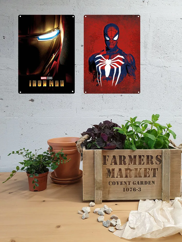 Disney Avengers Spider Man Iron Man Metal Tin Sign Poster Vintage Metal Plate Tin Sign Plaque Man Cave for Bedroom Home Decor