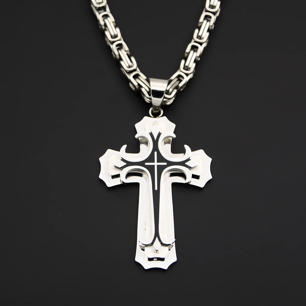 Fashionable Three-layer Gold-plated Cross Necklace Pendant Hip-hop Necklaces for Men Cross Stainless Steel Jewelry Anniversary G