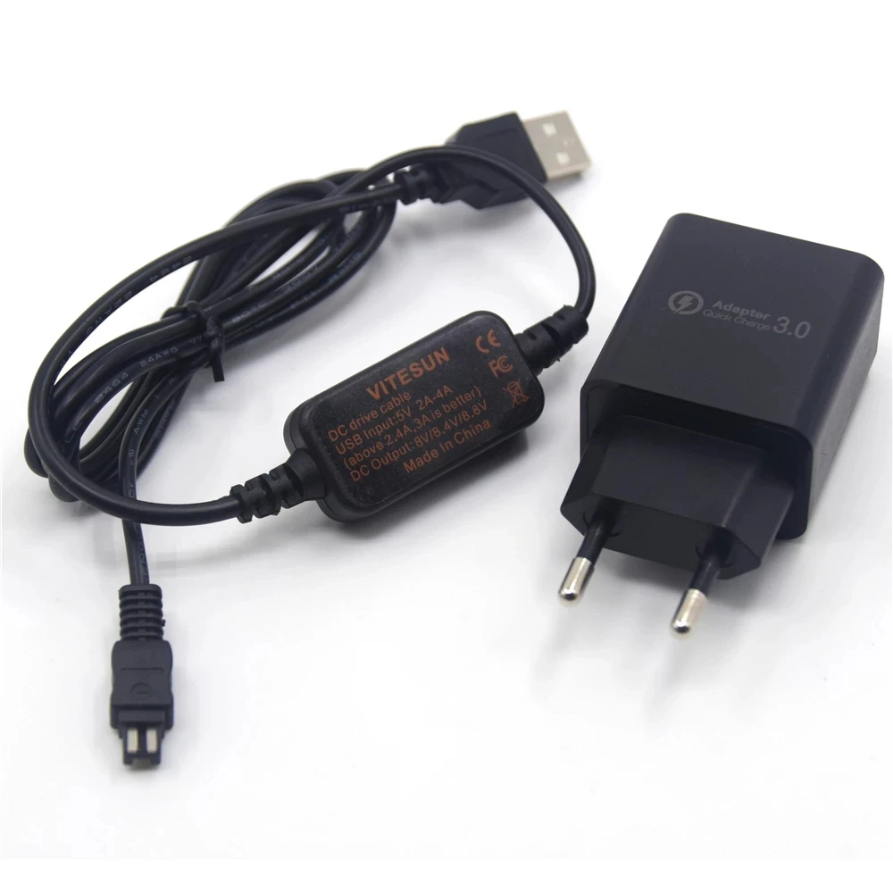 Fast 3.0 Charger+USB DC Cable for Sony DSC-HX1 DCR-UX5 UX7 HDR-XR100 NEX VG30 VG900 DEV-50 FDR-AX33 V700 Camera