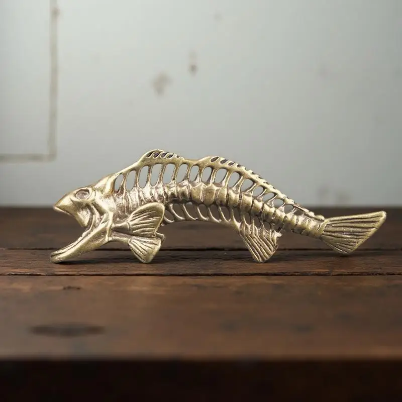 Vintage Alloy Fish Skeleton Ornament Hand Carved Retro Finish For Home Desk Decor Fishing Gifts