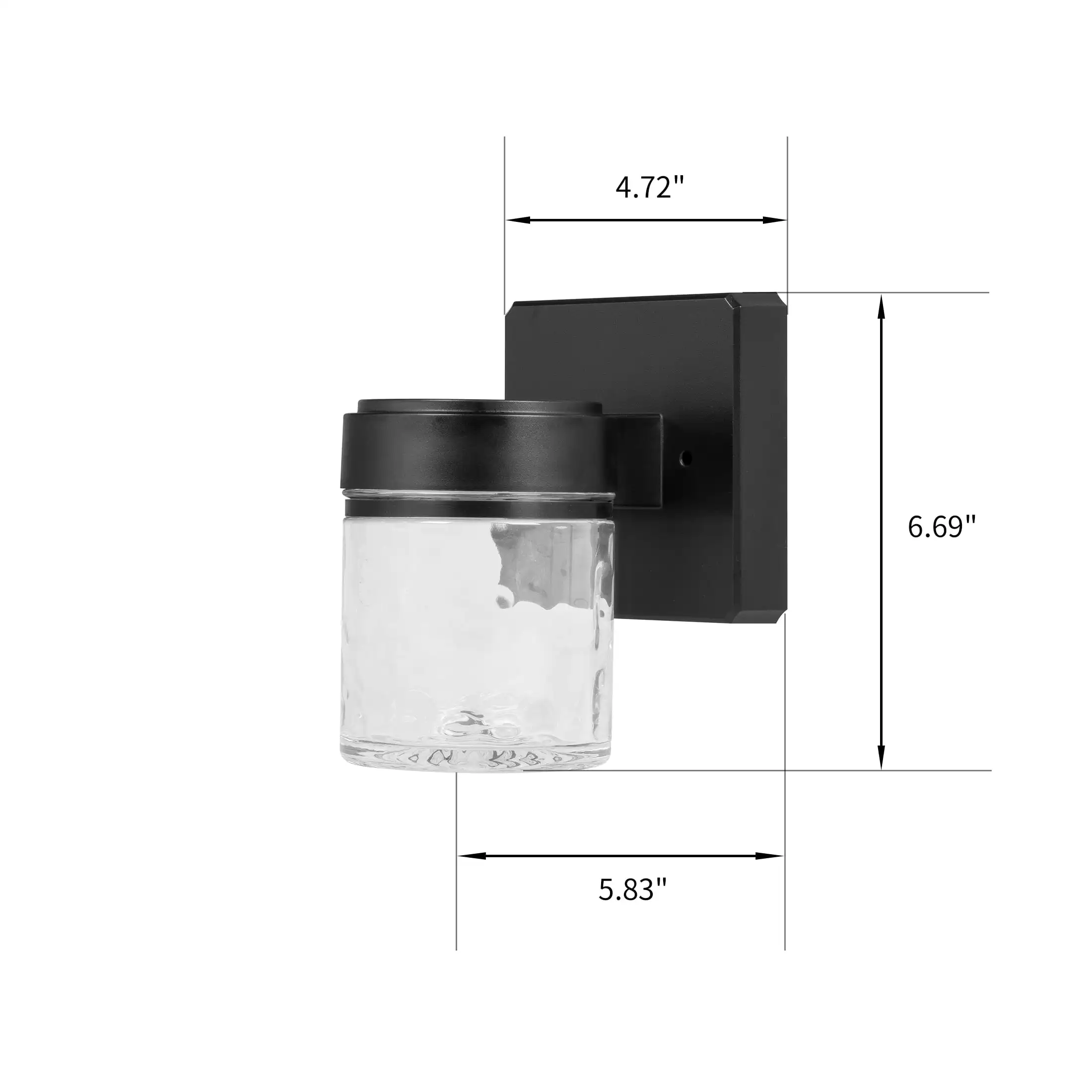 (Paquete de 2) Aplique de pared LED integrado negro para exteriores de 6", pantalla de cristal, 110 °   Ángulo de haz, 140 °   Diferencial de viga