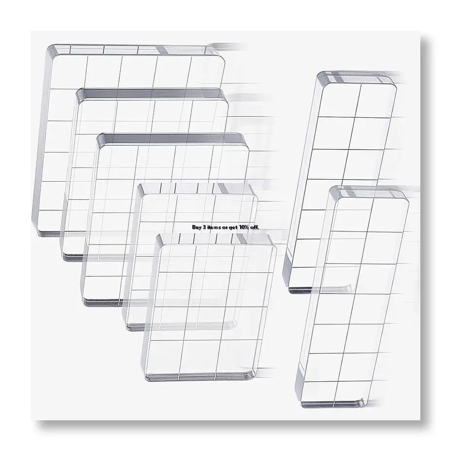 ✱7 Pcs Acrylic Stamp Block Set, Smll Clear Stamping Tools with Grid Lines Assorted Sizes for Scrapbooking, Card Making