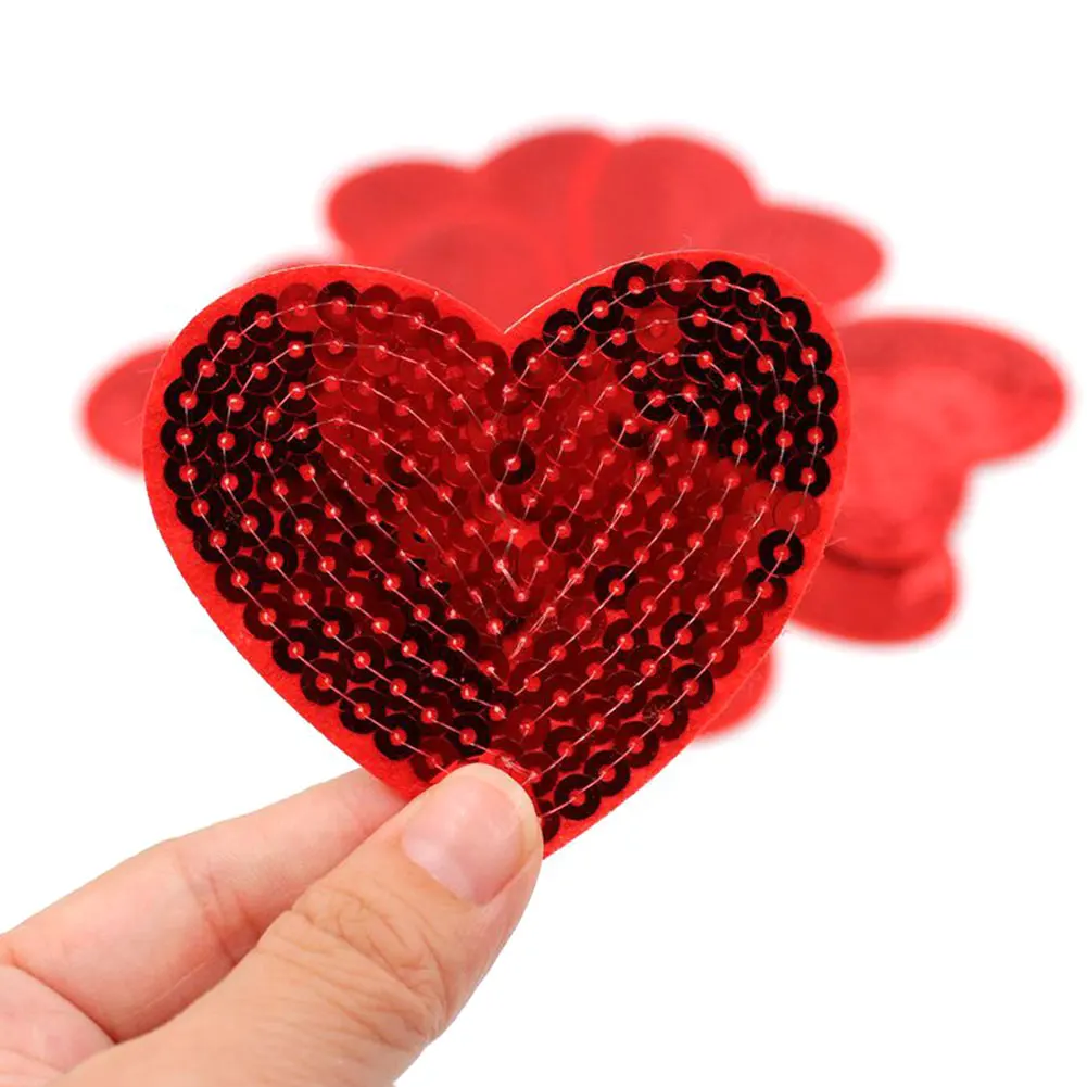 10pcs Embellishment Embroidered Sweater Costume Clothes Patches Sequined Glitter Iron On Love Heart DIY Badge Shoes Small