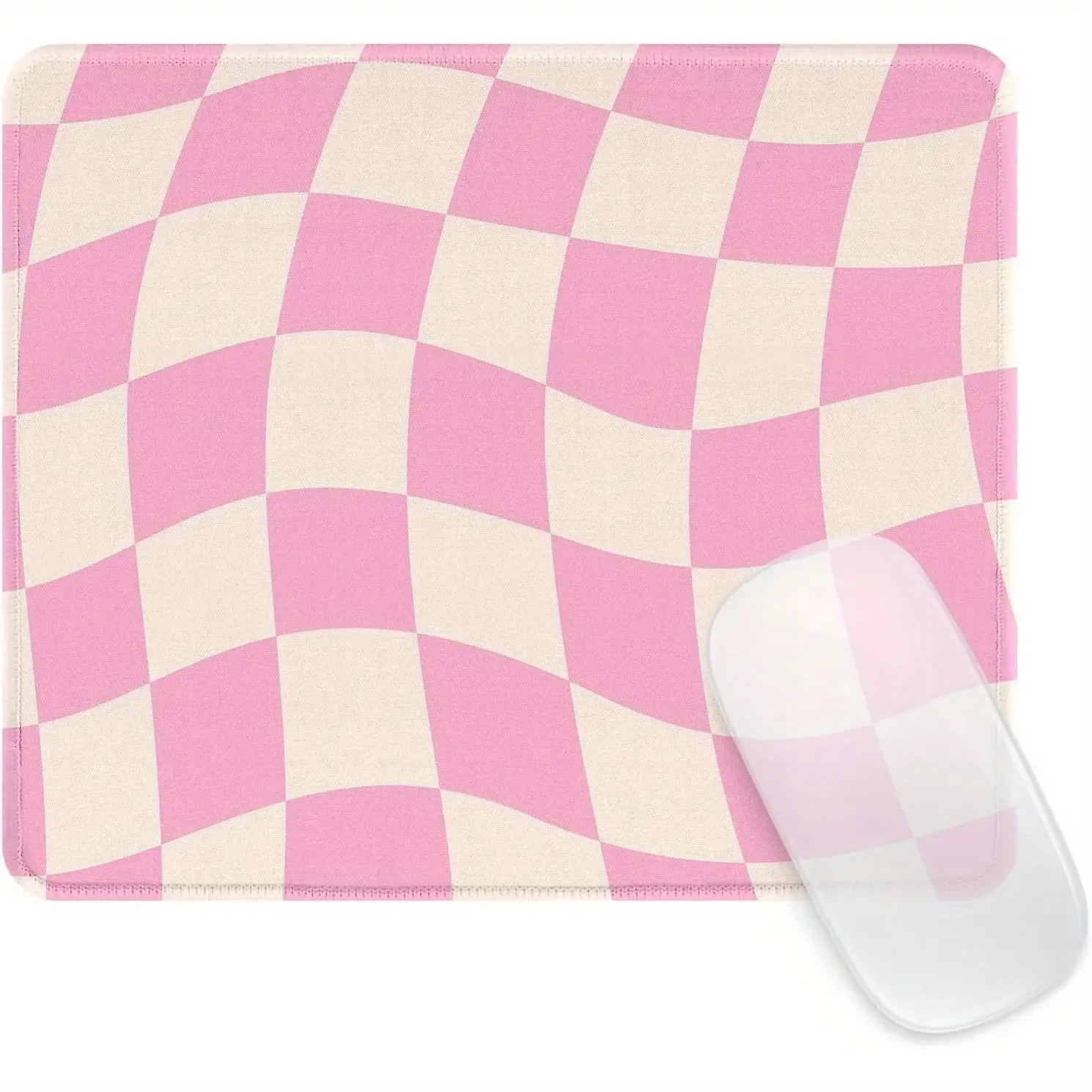 CIFBUY Small Gaming Mouse Pad Distorted Abstract Pink White Check PC Keyboard Desk Mat Durable Non-Slip Base Home Office Decor