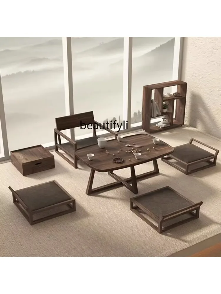 Modern Chinese Style Table-Chair Set Tatami Kung Fu Tea Table Solid Wood Tea Room Teahouse