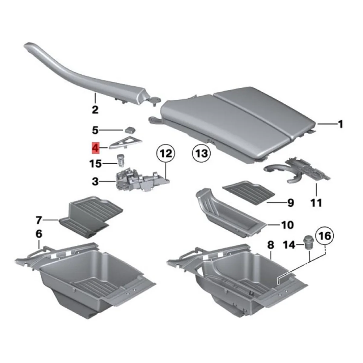 Couvercle Kiev illage à intervalles de verrouillage de la console de voiture + bouton 51169171552, boîte d'accoudoir, panneau de commutation B, BMW Série 5, F10, F11, F18, 10-16