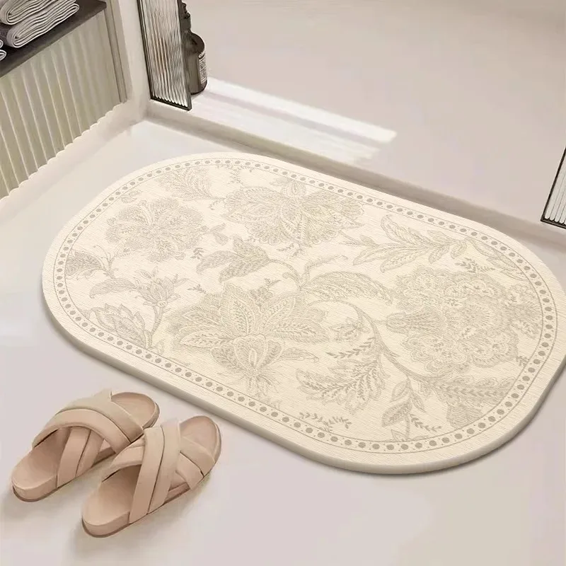 VIKAMA Elliptical Minimalist Plain Flower Carpet, Absorbent And Non Slip Soft Floor Mat, Entrance Indoor Home Decoration