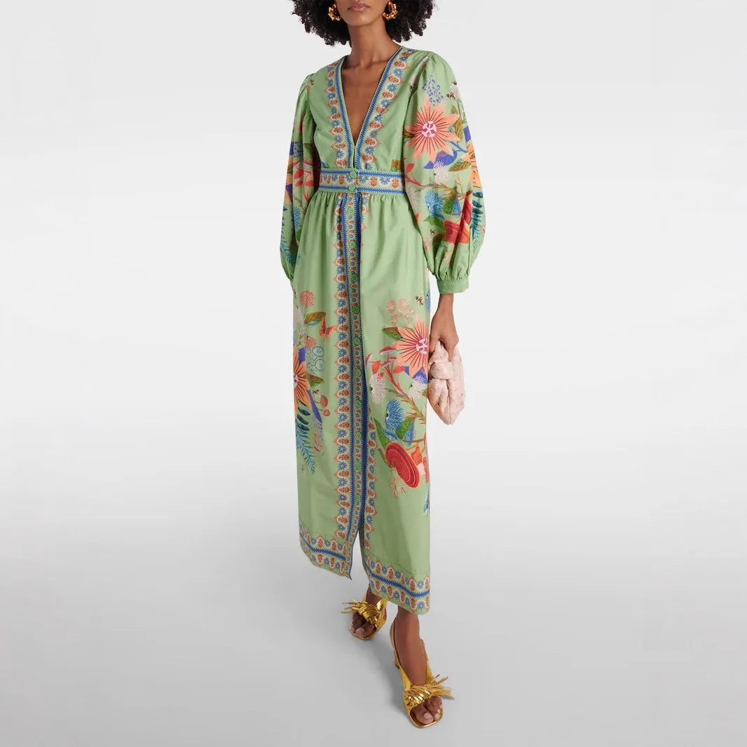 2026 Böhmisches Retro-Ethno-Kleid mit Aufdruck, Elegantes Taillenbetontes Schlankmachendes Kurzes Urlaubskleid