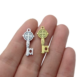 100PCS Gold/Silver Cross Crucifix Round Key Charms Pendants for DIY Jewelry Making Findings Accessories