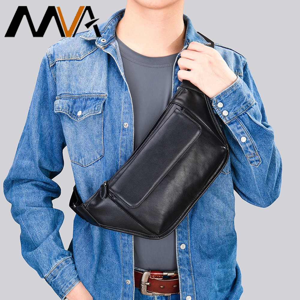 MVA Fanny Pack Leather Hip Bag/Pouch Personalized Leather Belt Bum Bag Vintage Waist Bags For Men Crossbody Bags Daily Pack