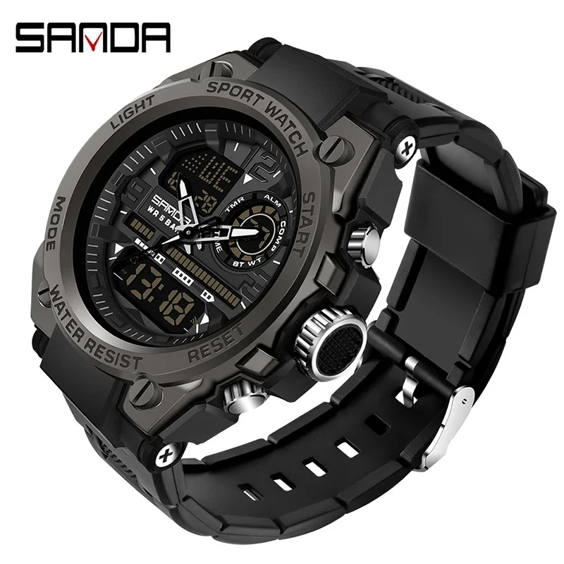 Sanda 6024 Men Sports Watches G Style LED Digital Military Waterproof Watches Relogio Military Quartz Watch Dual Display