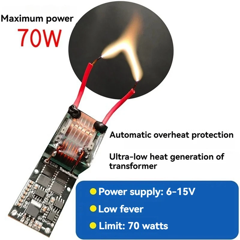 DC 6-15V to AC 10kV-25kV High-Voltage Generator Ignition Module 70W Automatic Arc Initiation Transformer-A26I