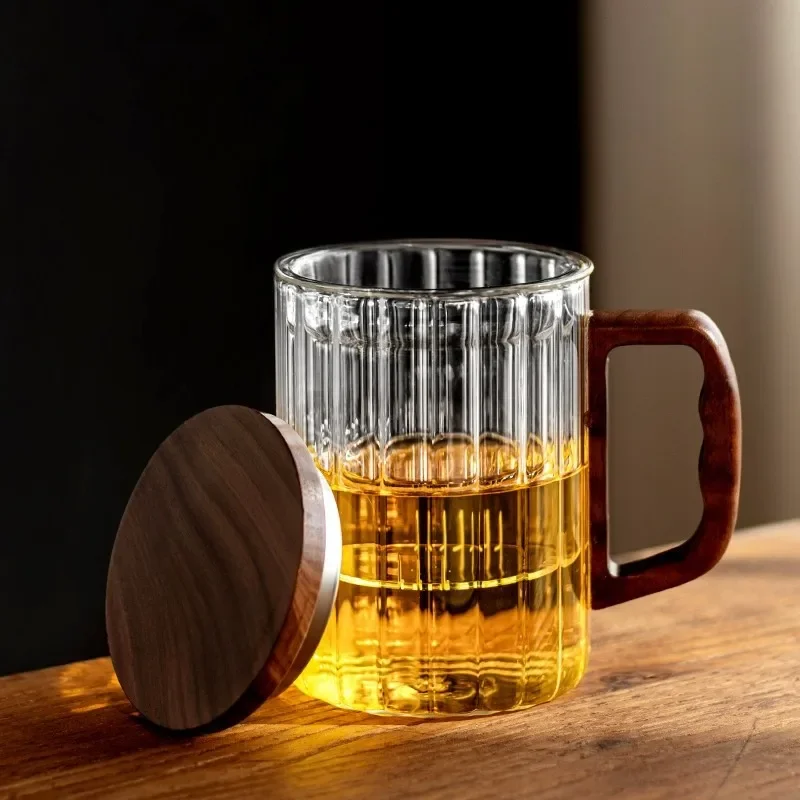 Vertikale Teetrennung aus Glas, Teetasse, persönliche Büro-Wasserbecher, Filter-Kaffeetasse für Zuhause mit Deckel