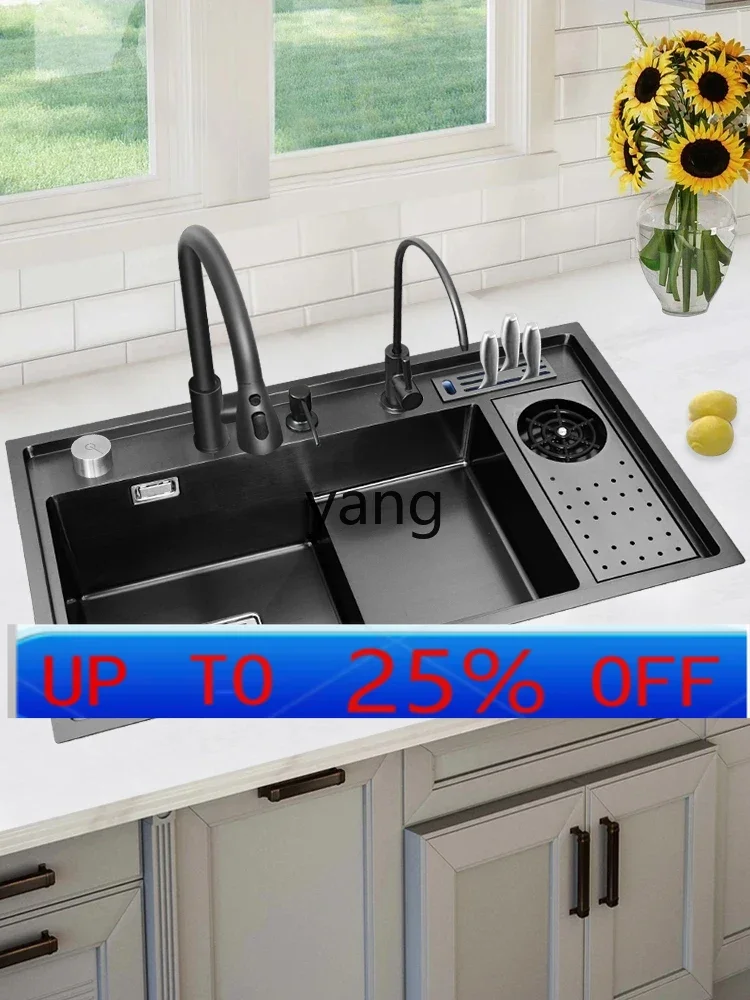 

YJQ black 304 stainless steel vegetable basin kitchen stepped high pressure cup washer sink large single slot