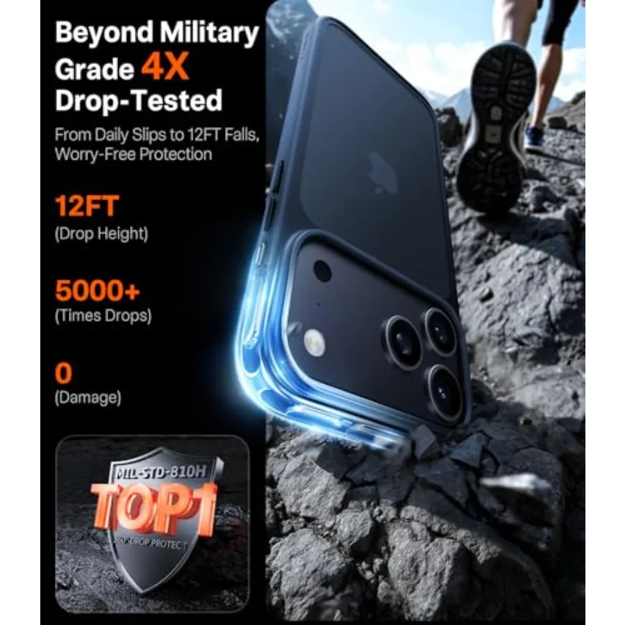 حماية من السقوط لهاتف iPhone 17 Pro Max مع زر تحكم في الكاميرا و3 أزرار DIY قبضة معززة لمسة ناعمة