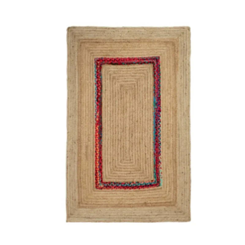 

Rug Square Jute with Cotton Natural Floors Handmade Natural Feet Area Carpet Rug