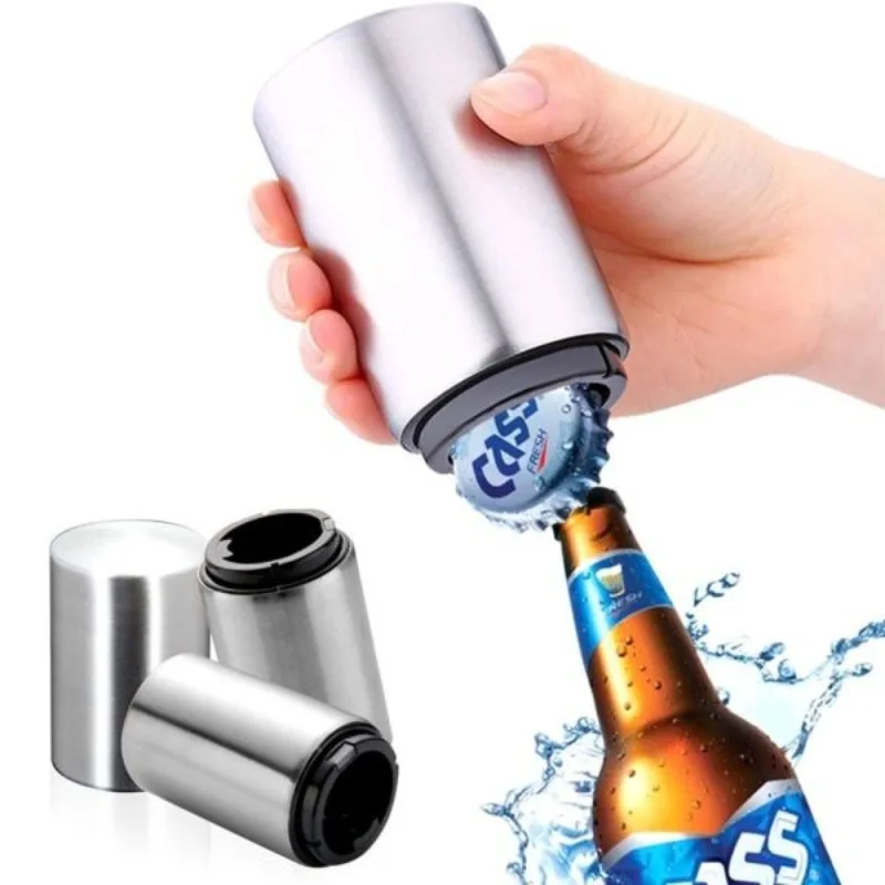 Stainless Steel Automatic  Beer Bottle Opener No Bend Push Down Cap - Easy Open for Beer and Soda Glass Bottles Kitchen Opener
