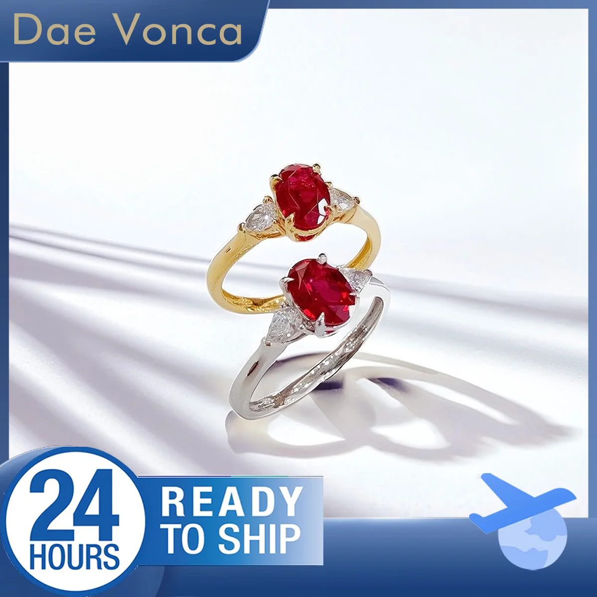 

Three Stone Center Stone Oval Cut Lab Grown Ruby Accented by Pear Cut Lab Diamond 18K White/Yellow Gold Engagement Ring