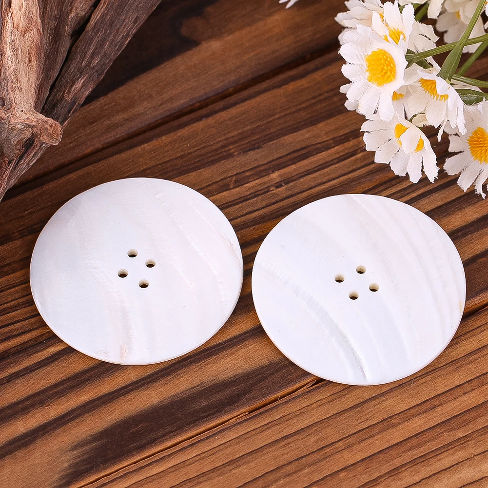 5pcs 50mm Mother of Pearl Button Natural Shell Round 4-hole Flatback Button DIY Clothing Embellishments Decor Sewing Accessories