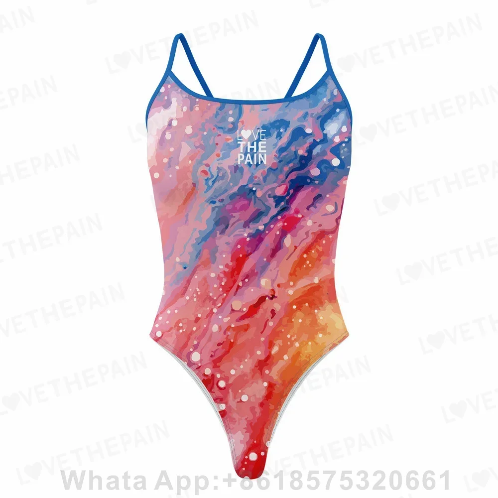 

2022 New Love The Pain Summer Ladies Sexy Thin Belt Swimsuit One-piece Quick-dry Swimwear Functional Training Sports Swimsuit