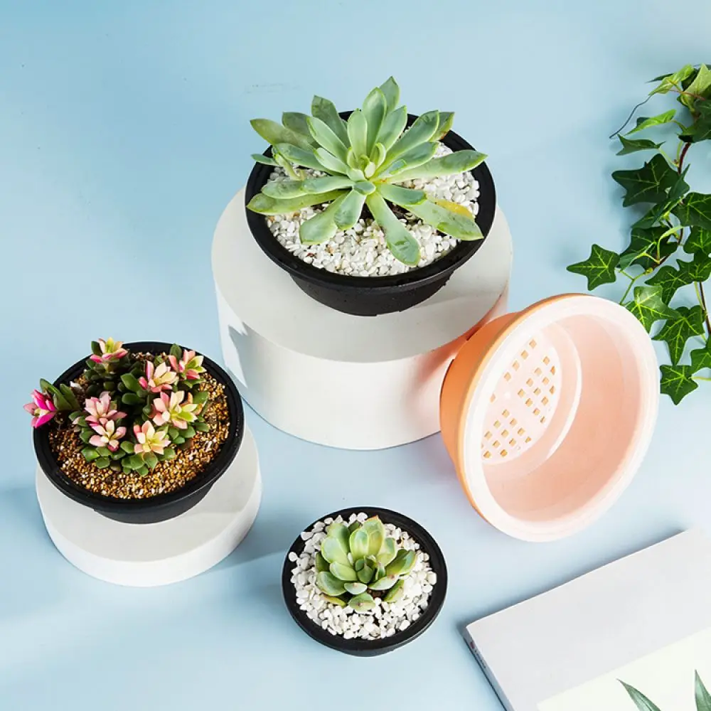 Korean Style Round Succulent Planter Minimalist Plastic Flower Pot Desktop Nursery Container For Home Office Greenery